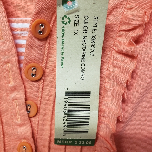 NWT Reference Point 2 1X Peach SS Layered Look with Ruffles Polo Style Top - Picture 8 of 9